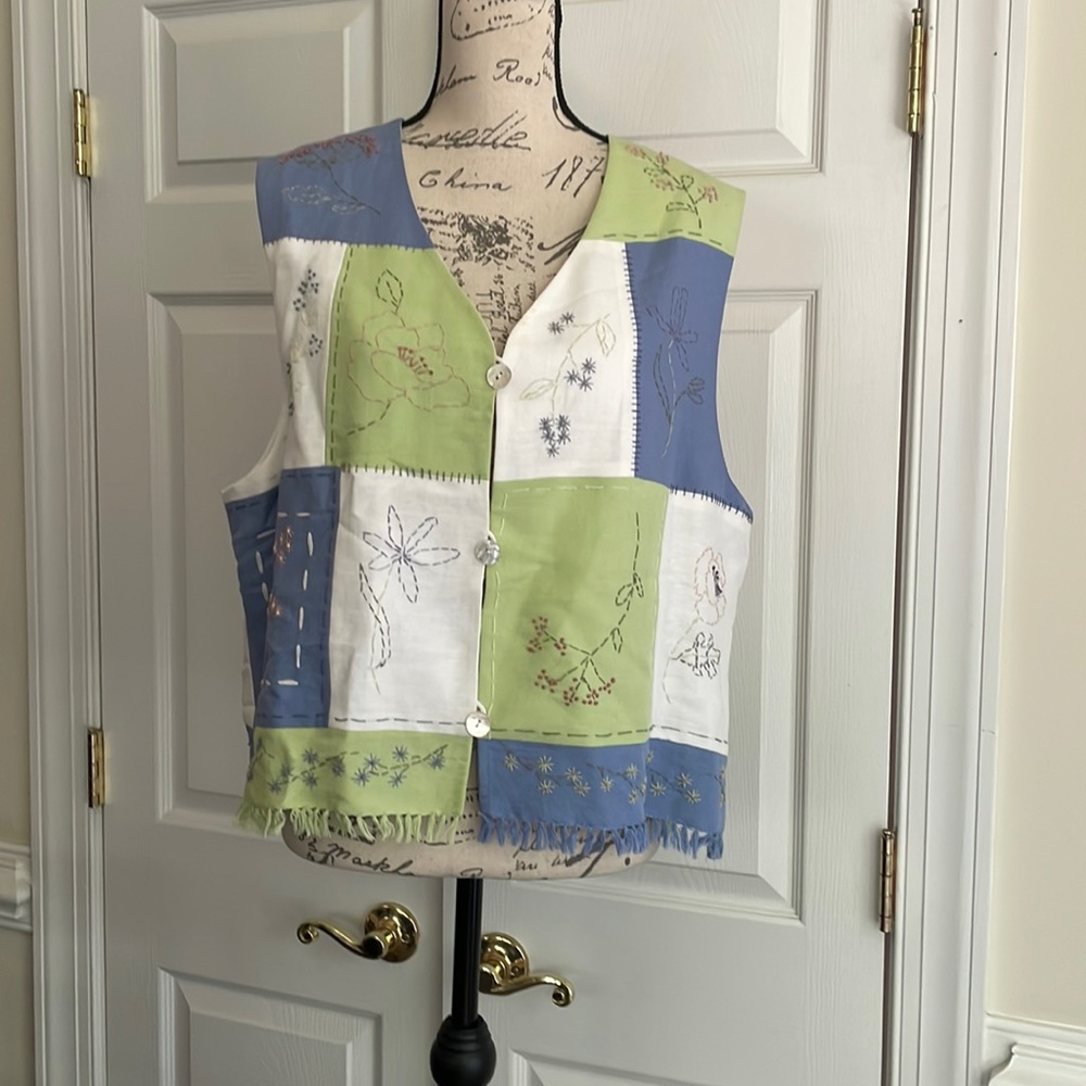 Susan Bristol Green, Blue, and White Patchwork Vest